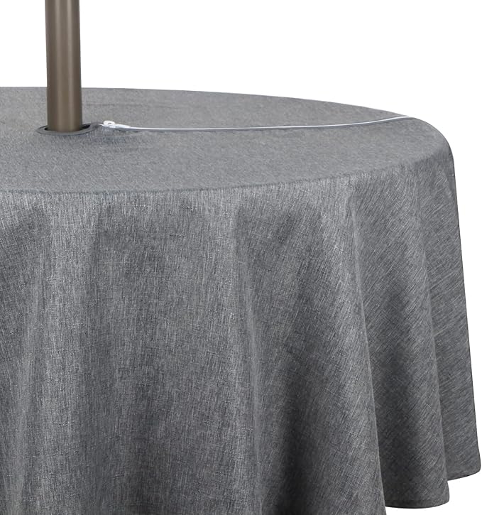 Outdoor Tablecloth Wrinkle-Free Stain Resistant Waterproof Polyester Fabric Table Cover with Zipper Umbrella Hole for Picnic/Party/Dinner/Patio Garden(60inch Round,Zippered,Grey)