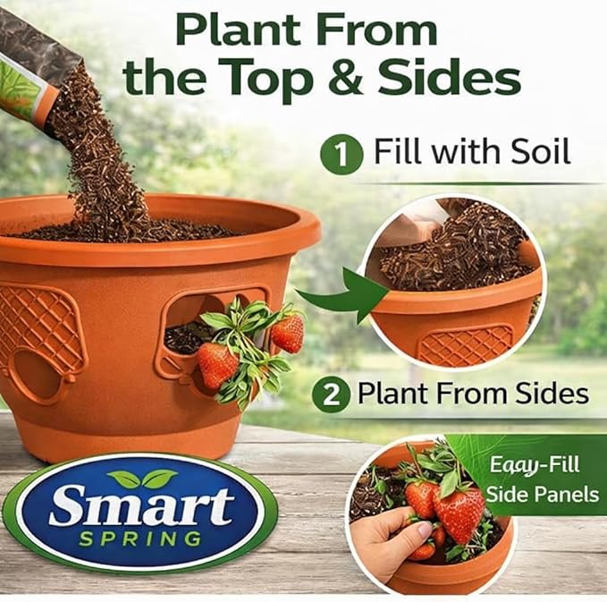 Ultimate Hanging Baskets - Strawberry, Tomato, Flower, and Herb Outdoor Planters - Use Garden Pots for Growing Plants Outside On A Deck, Fence, or Balcony (10, Terracotta)