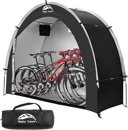 Happy Travel Bike Storage Shed Tent,Outdoor Portable Bicycle Storage Sheds with 210D Oxford Fabric PU4000 Waterproof for 2/3/4/6/8 Bikes,Bike Covers Shelter for Motorcycle,Garden Tools,Toys,Lawn Mower