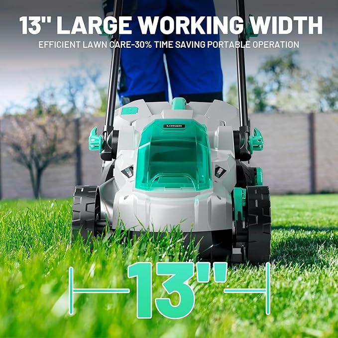 Litheli 13 Inch Cordless Lawn Mower, 5 Heights, 20V Electric Lawn Mowers for Garden and Yard, with Brushless Motor, 4.0Ah Battery & Charger Included