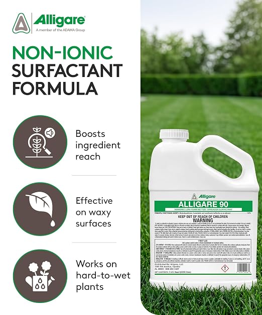 ALLIGARE 90 Nonionic Surfactant for Enhanced Spray Coverage - Low-Foam Wetting Agent- Versatile Use in Agriculture, Forestry & Aquatic Applications - 1 Quart