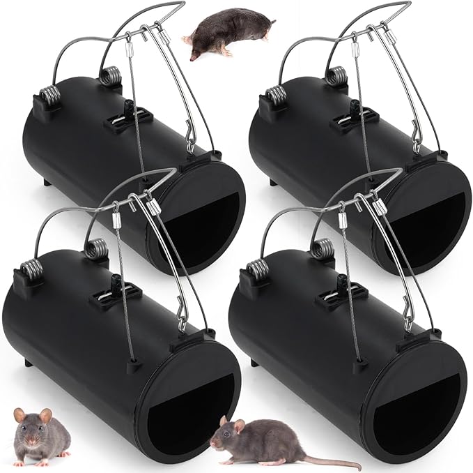 Qualirey 4 Pack Black Hole Gopher Trap 6.7 Inch Tunnel Mole Traps Gopher Killer Outdoor Vole Traps Rodent Rat Stations Reusable for Lawn Yard Garden