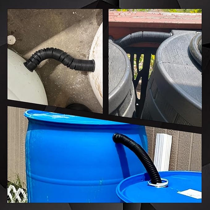 Rainwater collection downspout hose, 27.5 inches long, 1.25 inches diameter, black flexible connector for rainwater bucket, storing more rainwater for gardens and outdoors