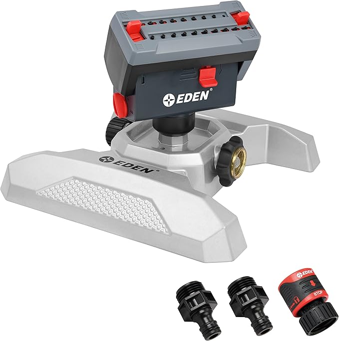 Eden 94127 Metal Adjustable 4-Way Mini Turbo Oscillating Sprinkler W/Quick Connect Starter Set, 20 Nozzle, Covers up to 4,000 sq. ft