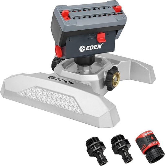 Eden 94127 Metal Adjustable 4-Way Mini Turbo Oscillating Sprinkler W/Quick Connect Starter Set, 20 Nozzle, Covers up to 4,000 sq. ft