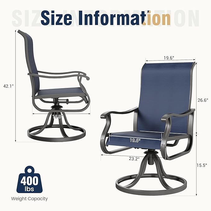 Amopatio Patio Swivel Chairs Set of 4, Outdoor Swivel Rocker Dining Chairs with All Weather Textilene High Back & Metal Frame, for Backyard Deck Lawn Garden, Navy Blue
