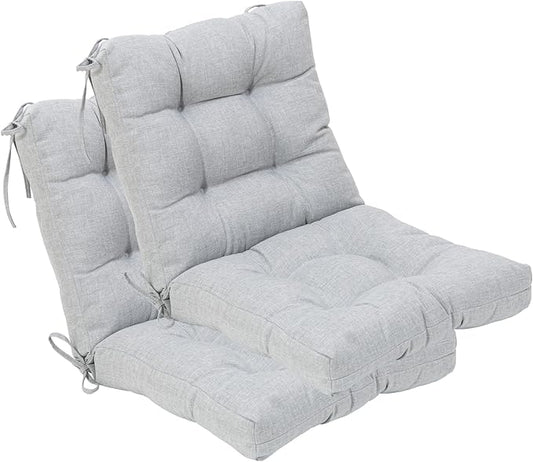 QILLOWAY Outdoor Chair Cushion for Patio Furniture, Waterproof Patio Cushions Set of 2 with Ties, Fade Resistant Replacement Pads for Outdoor Rocking Chairs,Silver,Grey