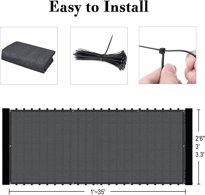 SUNLAX Custom Size 3'x28' Dark Grey Fence Covering Privacy Screen Windscreen with Bindings & Grommets, Heavy Duty for Commercial and Residential, 90% Blockage, Cable Zip Ties Included -Available