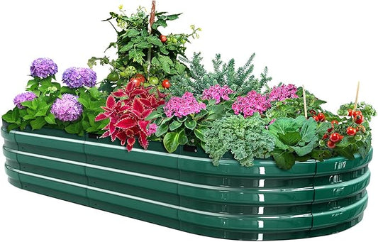 KING BIRD Raised Garden Bed Kit 2025 Upgraded Quick-Setup Galvanized Planter Garden Box Outdoor for Gardening, Vegetables, Flowers, 94x36x12 in, Olive Green