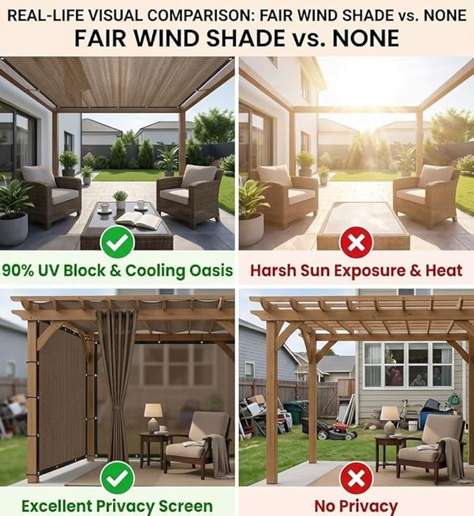 FAIR WIND 90% Sun Shade Cloth with Improved Grommets 10’ X 20’ Outdoor Sun Screen Fabric Cover for Patio Garden Outdoor Pergola Canopy - Mocha