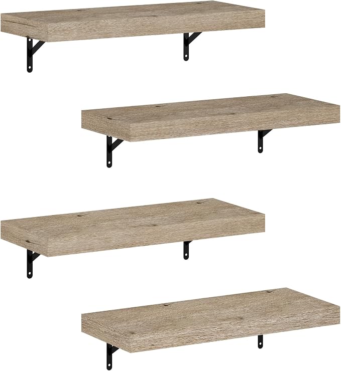 Furinno Tanna Floating Shelves for Wall Set of 4, 22-Inch Wall Shelf, Triple Thick Floating Mounted Shelf, for Bathroom, Home Office, Living Room, Natural