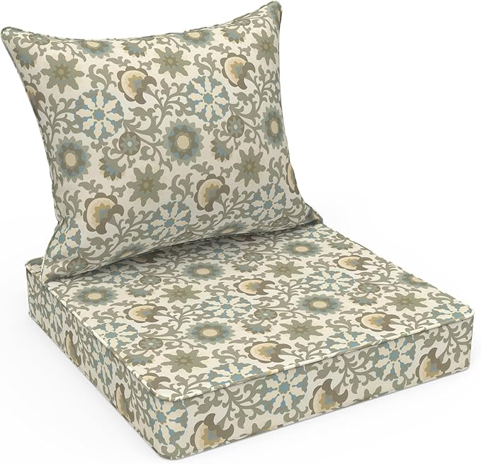 LVTXIII Outdoor Deep Seat Cushion Patio Seat and Back Cushion Set Seasonal Chair Cushion for Dining Arm Chairs, Wicker Chairs and Garden Furniture Decoration, 24"x24"x4", Floral Symphony