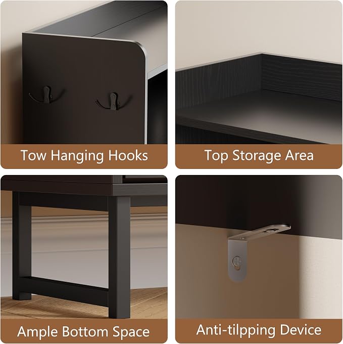 Xixini Shoe Storage Cabinet with 2 Flip Drawers, Entryway Shoe Rack, Black