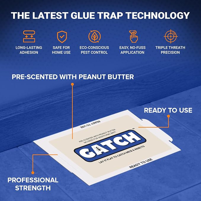 GATCH Mouse & Insect Glue Boards, 36pk Sticky Mouse Traps Indoor for Home, Pre-Baited Glue Traps for Mice Rodent Rat Bugs Cockroach, Non-Toxic Adhesive Roach Traps Indoor, House Pet Safe Pest Control