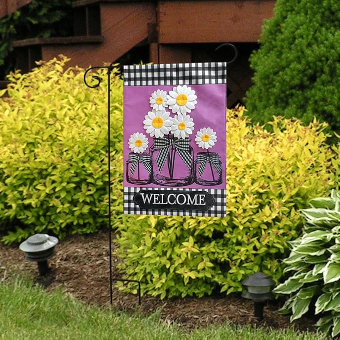 Daisy Jars Spring Burlap Garden Flag Welcome Floral 12.5" x 18" Briarwood Lane