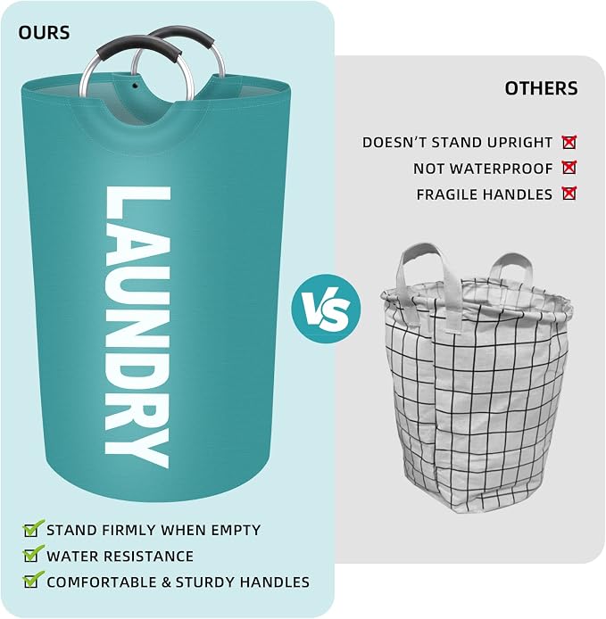 75L Large Laundry Basket, Dirty Clothes Waterproof Laundry Hamper, Green | Collapsible Laundry Basket with Foam Protected Aluminum Handles for Laundry Dorm Family, Black Dirty Clothes Hamper