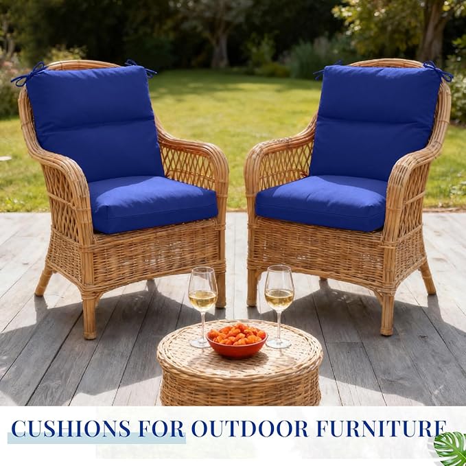 Geelin 4 Pack Outdoor/Indoor High-Back Chair Cushions 44×21 in, Stuffed Tufted Replacement Patio Chair Cushions with Ties Weather Resistant Pads for Patio Furniture (Navy Blue)