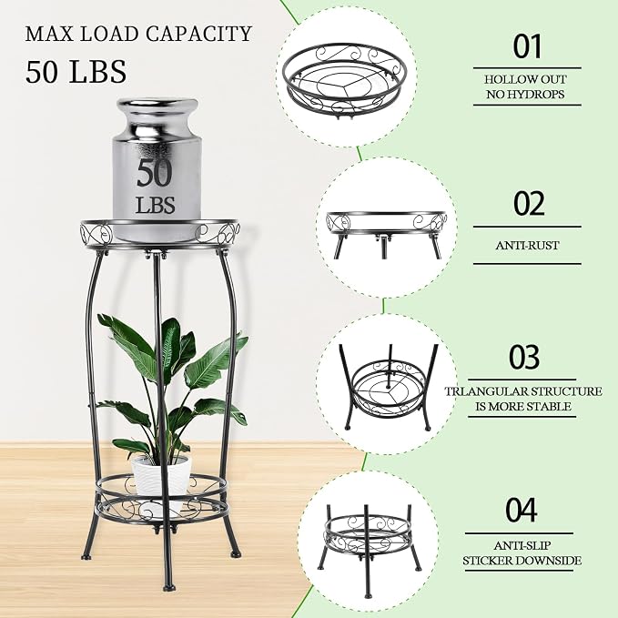 LOYAL TIGER Plant Stand Indoor Outdoor, 2 Pack, 2 Tier 27" Tall Metal Shelf