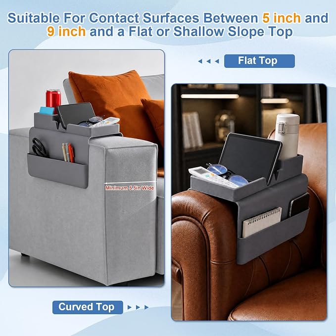 Novabright 2 Pack Silicone Couch Cup Holder Tray with Side Pouch, Anti Spill Sofa Armrest Organizer, Anti Slip Couch Arm Tray for Remote Drinks Snacks Phone and Pad, Gift for Family Friend