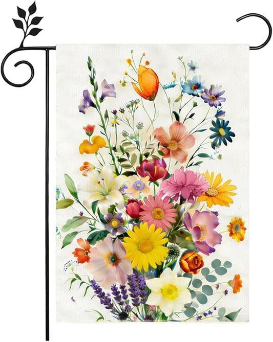 Spring Summer Colorful Floral Garden Flag 12x18 Inch Double Sided Outside Farmhouse Holiday Courtyard Decoration Flag
