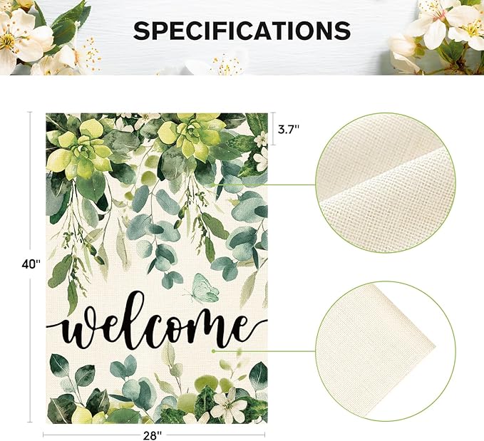 AVOIN colorlife Spring Eucalyptus Flowers House Flag 28 x 40 Inch Double Sided, Seasonal Welcome Yard Outdoor Flag