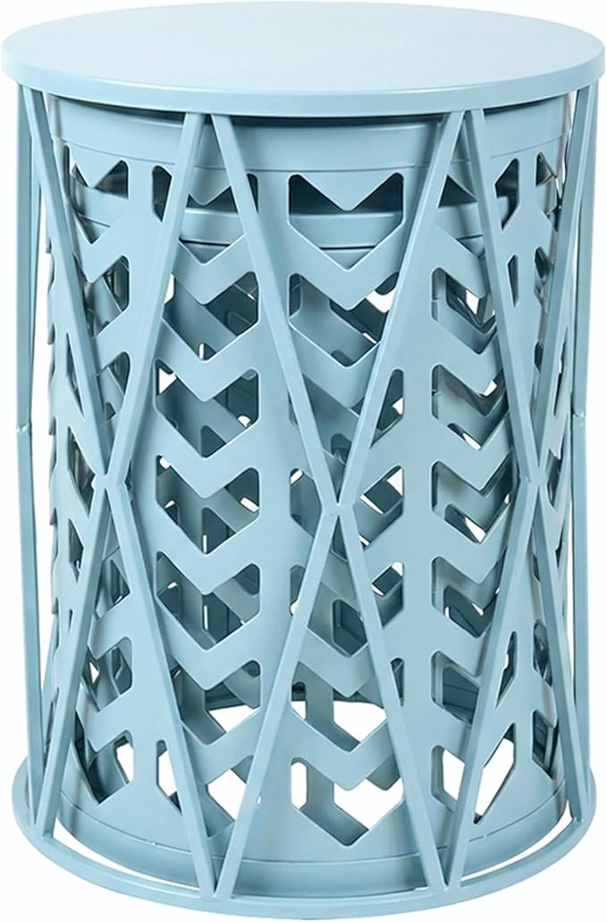 Y&M Set of 3 Stacking Coffee Table for Living Room, Patio Side Table,Indoor End Tables for Bedroom, Outdoor Decorative Garden Stool with Heavy Duty Metal Frame Modern Industrial Decor - Light Blue