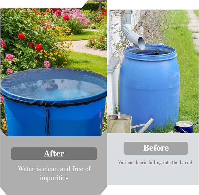 2 Pcs Mesh Cover for Rain Barrel Water Collection Buckets Netting with Drawstring Fine Mesh Water Barrel Cover Black Reusable Rain Bucket Filter Screen for Outdoor Garden Preventing Fallen Leaves 39"
