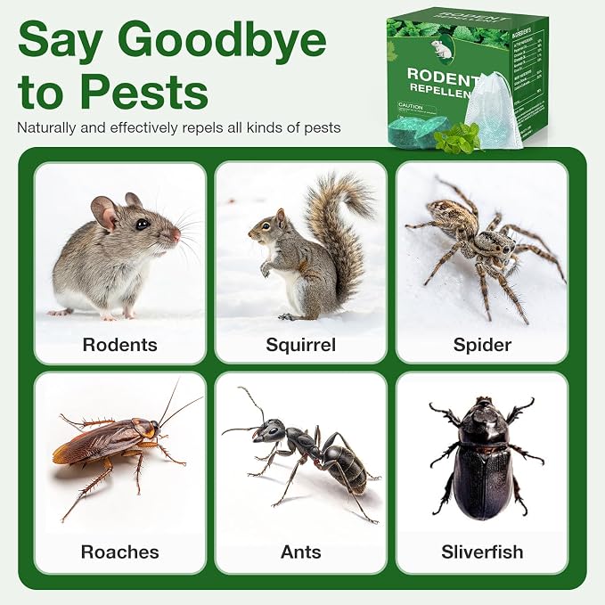 Mouse Rodent Repellent,25 Pack Peppermint Oil Mouse Traps for Rat Mice, Ant, Roach, Spider, Squirrel, Nature Mouse Deterrent for Indoor Outdoor Use, for Garden & Home, Family & Pet Safe 02