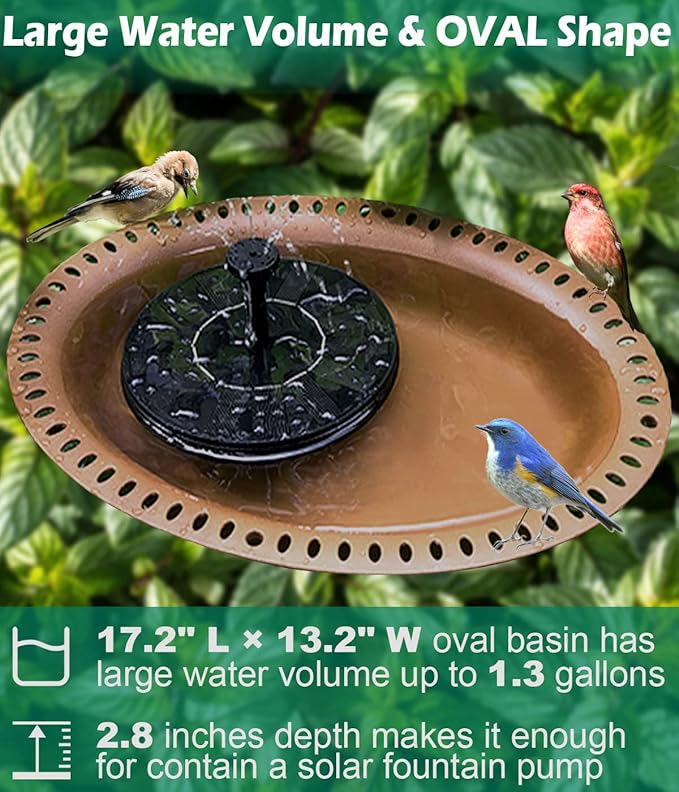 29 Inch Height Oval Shape Bird Bath for Outdoors, Detachable 5-Prong Birdbath Bowl Spa & Birdfeeder with Metal Stake Stand for Outside Garden, Brown