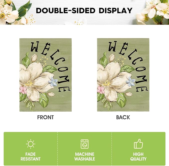 AVOIN colorlife Magnolia Spring Garden Flag 12x18 Inch Double Sided Outside, Seasonal Floral Welcome Yard Outdoor Flag
