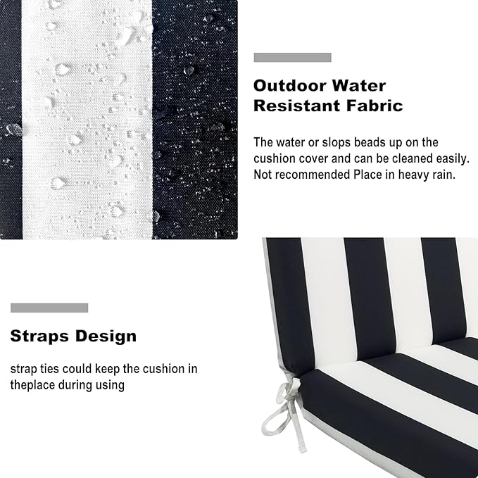 DYTXIII Outdoor High Back Chair Cushions Set of 2, 44"x22" Water Repellent Patio Seat Cushions with Elastic Sponge, All Weather Chair Pads for Rocking, Dining Chairs, Patio Furniture - Cabana Black