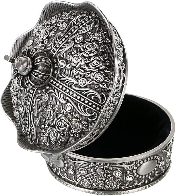 Hipiwe Vintage Small Jewelry Box Crown Design Metal Trinket Organizer