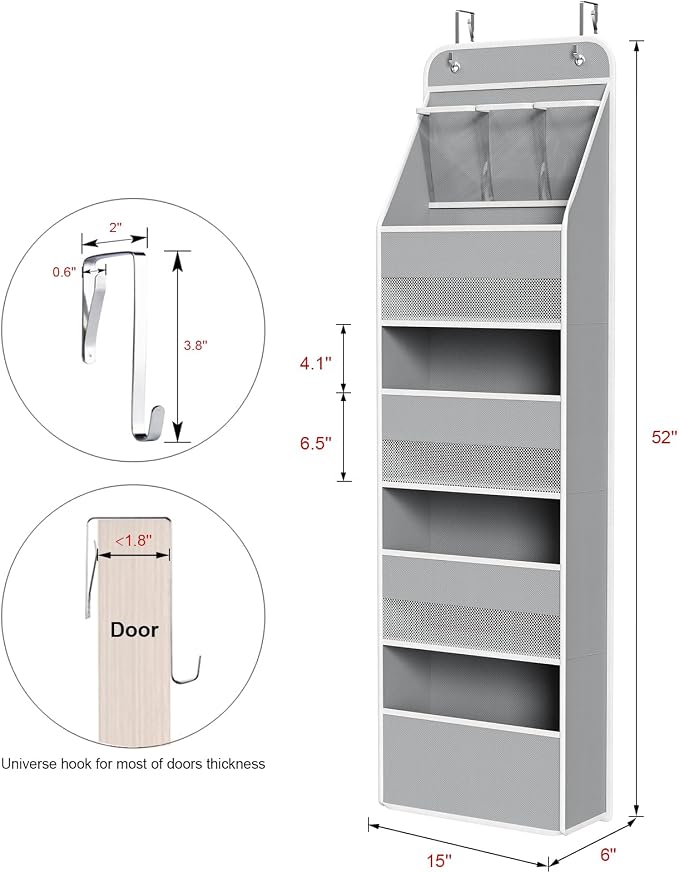 Univivi Fabric Over Door Hanging Organizer for Baby Nursery, Grey, 5-Shelf