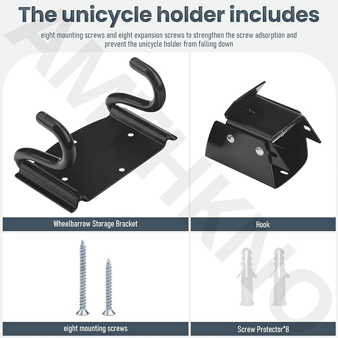 AMTHKNO Wheelbarrow Storage Bracket - 90 lbs Capacity, Use for Most Wheelbarrows, Effectively Saving Space in Gardens Shed or Workshops, Comes with Spring Loaded Lift Latch Safety Catch Feature