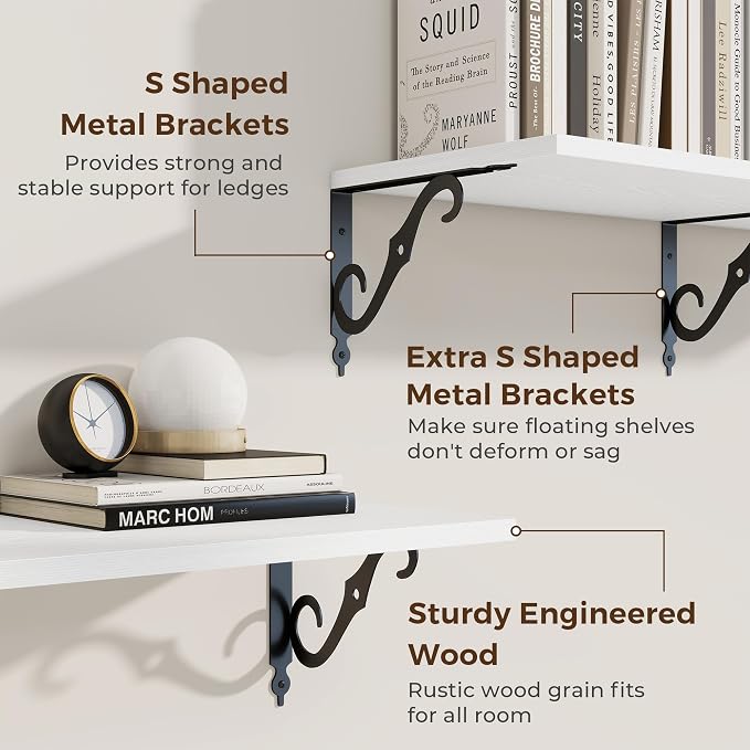 RICHFOCUS 12 Inch Deep Floating Shelves for Wall, 31.5" W x 12" D Wood Wall Shelves Set of 2, Wide Floating Shelves for Living Room, Bedroom, Kitchen, Bathroom and Decor Storage, White