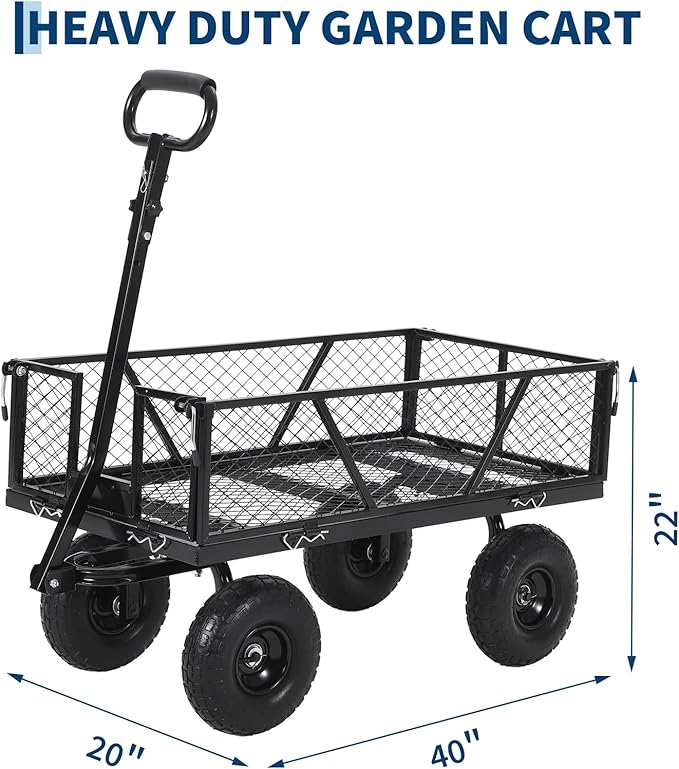 Heavy Duty Steel Garden Cart, 950 LBS Load Capacity Garden Wagon with 10 inch Tire and 180° Rotating Handle Attach to ATV or Tractor, Yellow