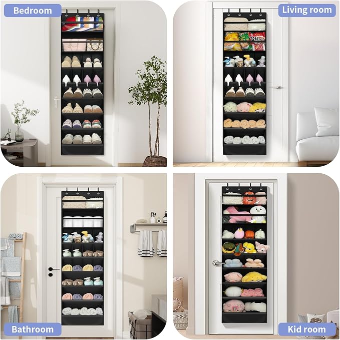 1 Pack 8 Shelves Over The Door Shoe Organizer, 68" Exlarge Deep Pockets | Hanging Shoe Organizer, Shoe Rack for Closet, Shoe Holder for Boots, Sneakers, Heels, Over Door Organizer in Home, RV, Black