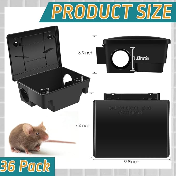 Qualirey 24 Packs Rat Bait Stations Rat Bait Box with Keys Outdoor Mouse Rodent Trap Mice Baits Stations Bulk for Outdoor Indoor Use Keeps Pets and Children Safe