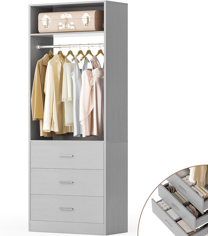 Besiost Freestanding Closet System with 3 Drawers,Wood Closet Organizer