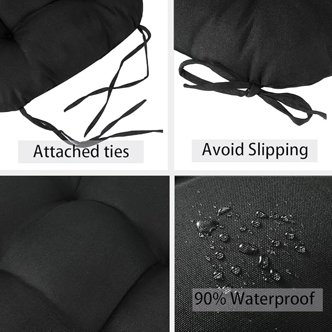 FUNHOME Outdoor Chair Cushions 19 x19 Inch,Water Resistant Tufted Seat Cushions 19",Reversible,Weather Resistant,Rounded Back Wicker Chair Cushion for Patio Garden Furniture(Black)