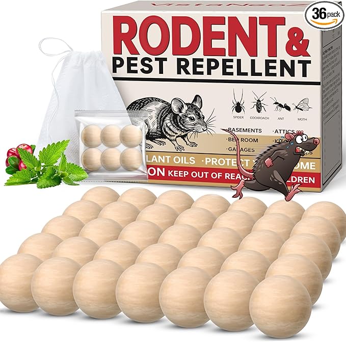 Rodent Repellent Indoor 36 Balls – Natural Peppermint Mouse Repellent, Mice Repellent Deterrent for Indoor & Outdoor Use, Rodent Repellent for Home, Garage, Car & RV