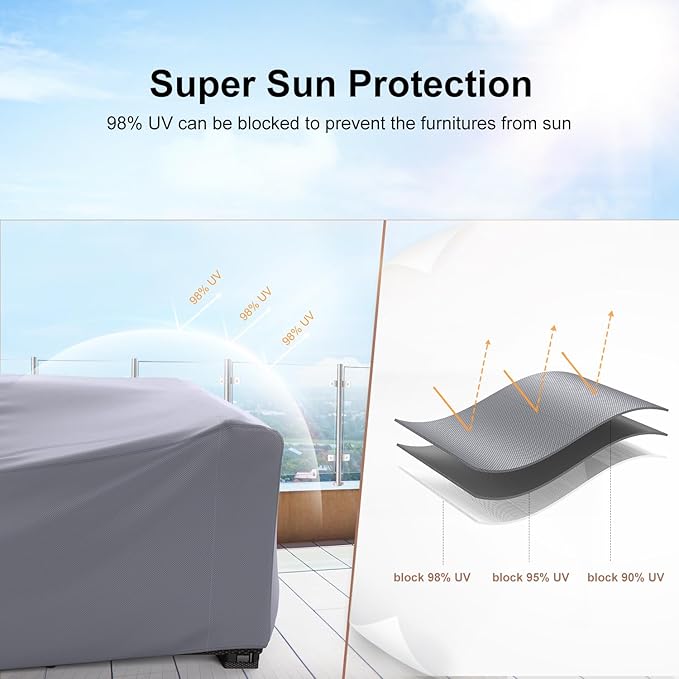 Mrrihand Heavy Duty Patio Furniture Covers, Outdoor Furniture Covers Waterproof Sectional Sofa Set, Patio Table and Chair Set Cover 98" L×78" W×30" H,Grey