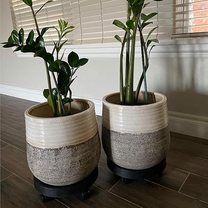 WanderingDonkey, Brown 11 Inch Heavy Duty Plant Caddy with Wheels,Rolling Plant Stand Pot Trolley,Wheeled Planter Saucer Tray,Potted Flower Mover Dolly with Casters Round Coaster for Indoor Outdoor