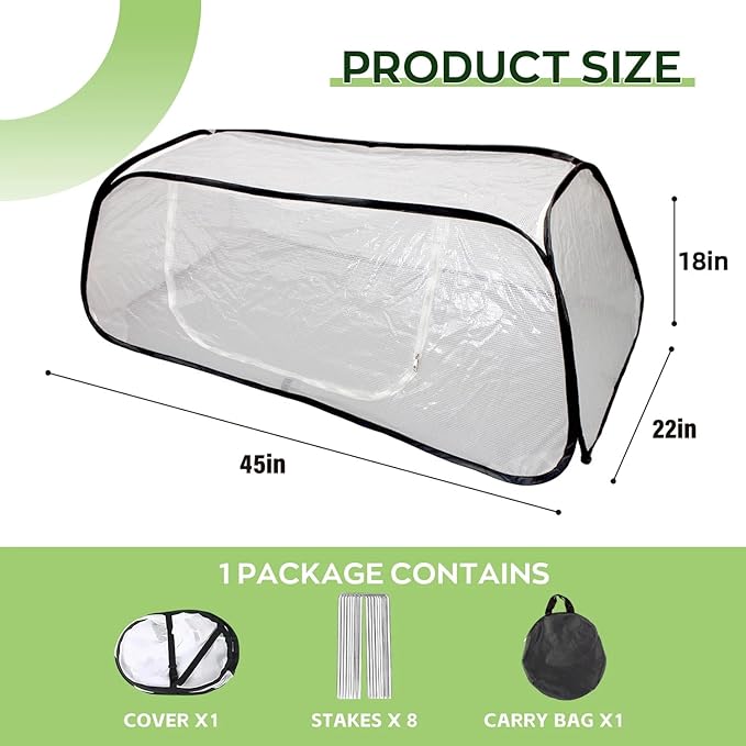 Greenhouse Cover for Raised Garden Bed-45''x22''x18'' Raised Bed Cover Freeze Protection with Zipper Door in Winter,Seedlings Plants Growth Cover Against Pests & Animals in Spring