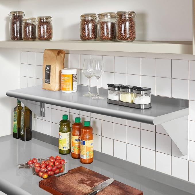 Profeeshaw NSF Stainless Steel Shelf 18” x 72”, Commercial Wall Shelving | 500 lb, Wall Mounted Metal Shelves, with Backsplash and 3 Brackets, for Restaurant, Bar, Utility Room, Kitchen and Garage