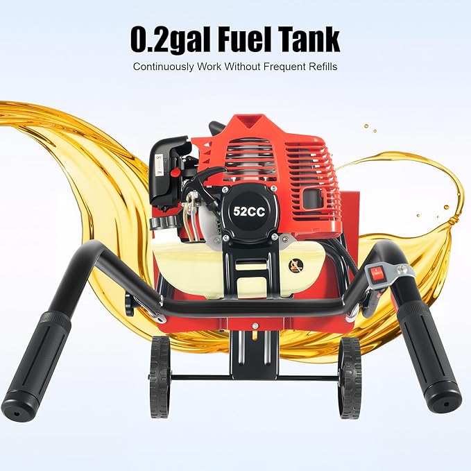 52CC 2 Stroke Tiller Cultivator, 1900W Garden Mini Tiller Rototiller Gas Powered Rotary Cultivator Hand Push Single-Cylinder Rototiller Garden Tool w/0.2GAL Fuel Tank for Soil Weeding (Hand Push)