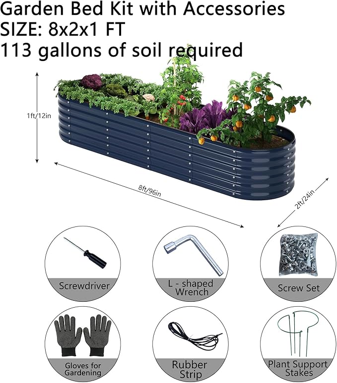 ZFHgarden Galvanized Metal Planter Raised Garden Bed Kit for Gardening Outdoor，8x2x1ft Planter Grow Garden Box Raised Flower Bed，Long Vegetable Clearance Herb Raised Garden Beds for Gardening