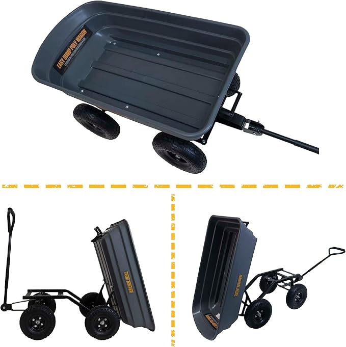True Temper Poly Garden Cart Wagon, Easy Dump Design, 4 Cu. Ft. Capacity, 10 in. Pneumatic Tires for Lawn, Utility, Yard, Farm