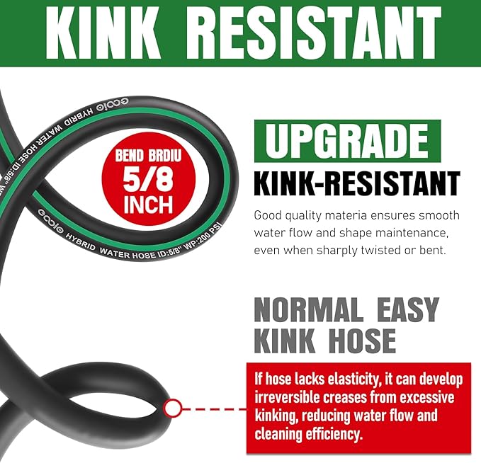Short Garden Hose 3 feet, NON-EXPANDABLE Flexible Water Hose, Kink Resistant Lightweight Hybrid Hose, Leakproof Hose Male to Female Fittings