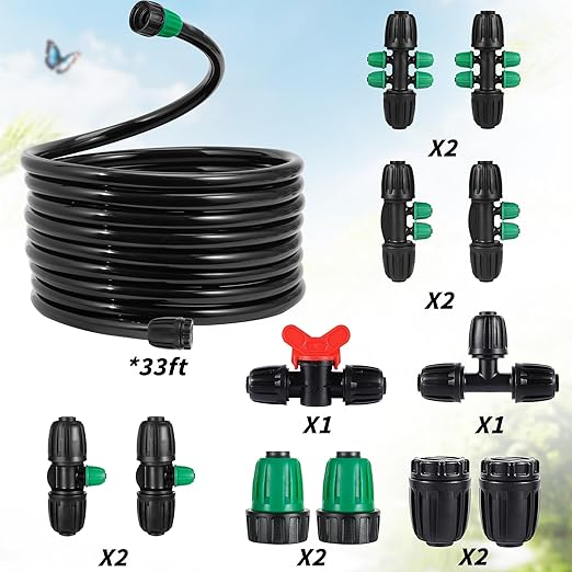 Anti Drop 1/2 Irrigation Tubing PVC Drip Irrigation Tubing 33FT(10M)(ID:13mmOD:16mm) for Garden Bed Main Line with Locked Barbed 6-Way 4-Way 3-Way&Tee End Plug 1/2" to 1/4" Irrigation Tubing Fittings